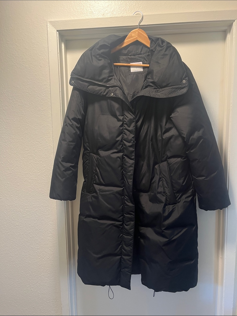 Old Navy Black Long Puffer Coat with High Collar